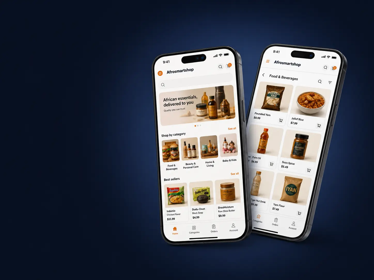 Afrosmartshop App-Ansichten auf dem Smartphone
