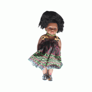 Afro baby doll: Janea in an afro dress
