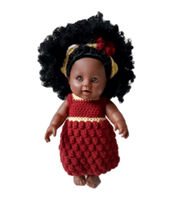 Afro.Babypuppe.in_.gestricktem.Beehive.Style_.Rot