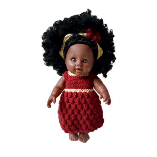 Afro.Babypuppe.in_.gestricktem.Beehive.Style_.Rot