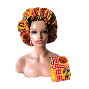 Bonnet satin réversible & Bandeau - Couleur Garoua