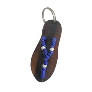 Porte-clés au bois d'ébène avec des perles couleur bleu et blanc