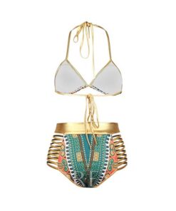 Alternative view of Ensemble bikini femme Dashiki avec bretelle dorée